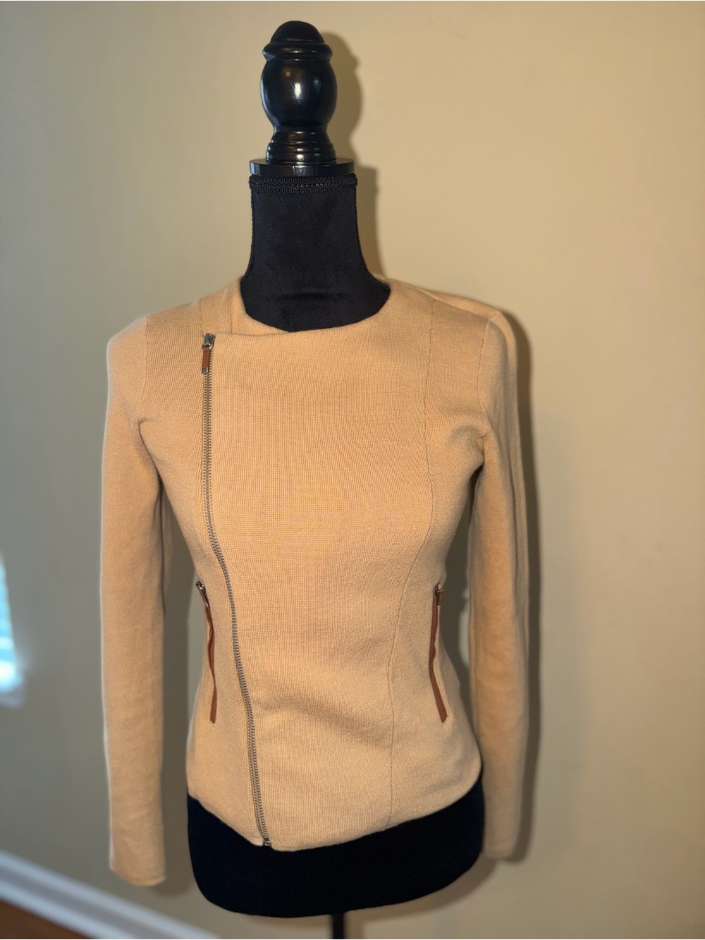 Ralph Lauren Camel Asymmetric Zip Cardigan